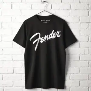 Black Fender logo T-shirt for men, casual and stylish.