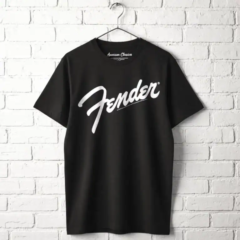 Black Fender logo T-shirt for men, casual and stylish.