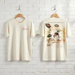 Fender Flying Vinyl T-shirt with record player graphic and logo.