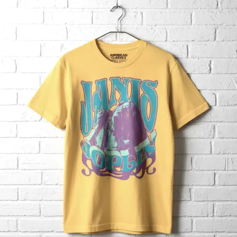 Janis Joplin vintage band T-shirt with psychedelic artwork and retro style.