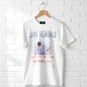 Jimi Hendrix concert T-shirt featuring Bethel NY date and imagery.