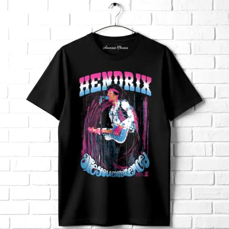 Hendrix guitar graphic T-shirt for music lovers, casual wear, and rock fans.