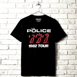 Vintage The Police 1982 Tour band T-shirt with digital clock design, perfect for music fans and retr.