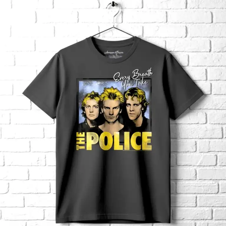 The Police band t-shirt featuring their iconic members and a starry background.