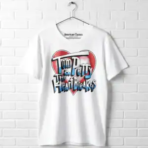 Classic Tom Petty & The Heartbreakers band T-shirt on white background.