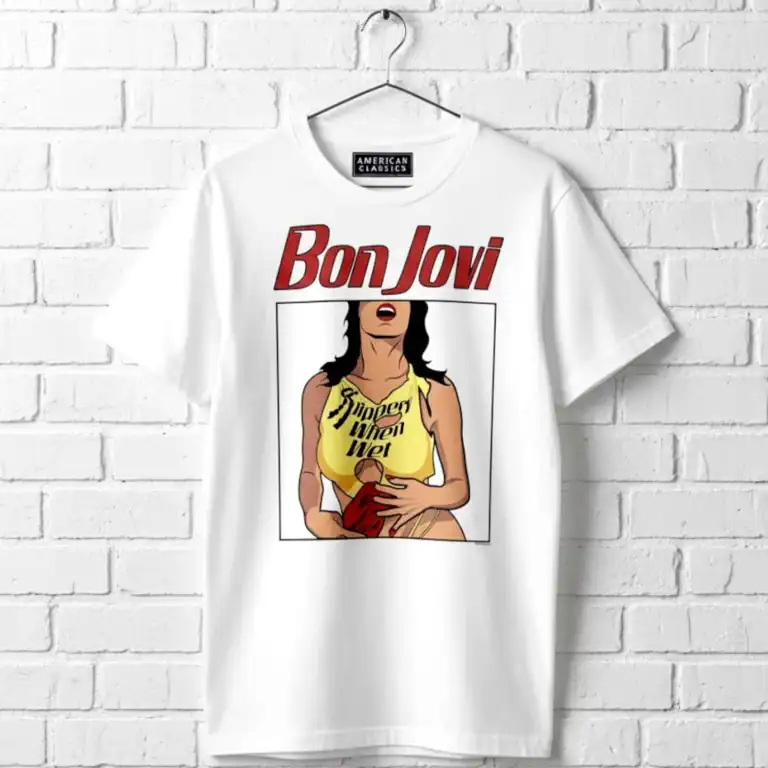Bon Jovi Slippery When Wet Cartoon Men's T Shirt